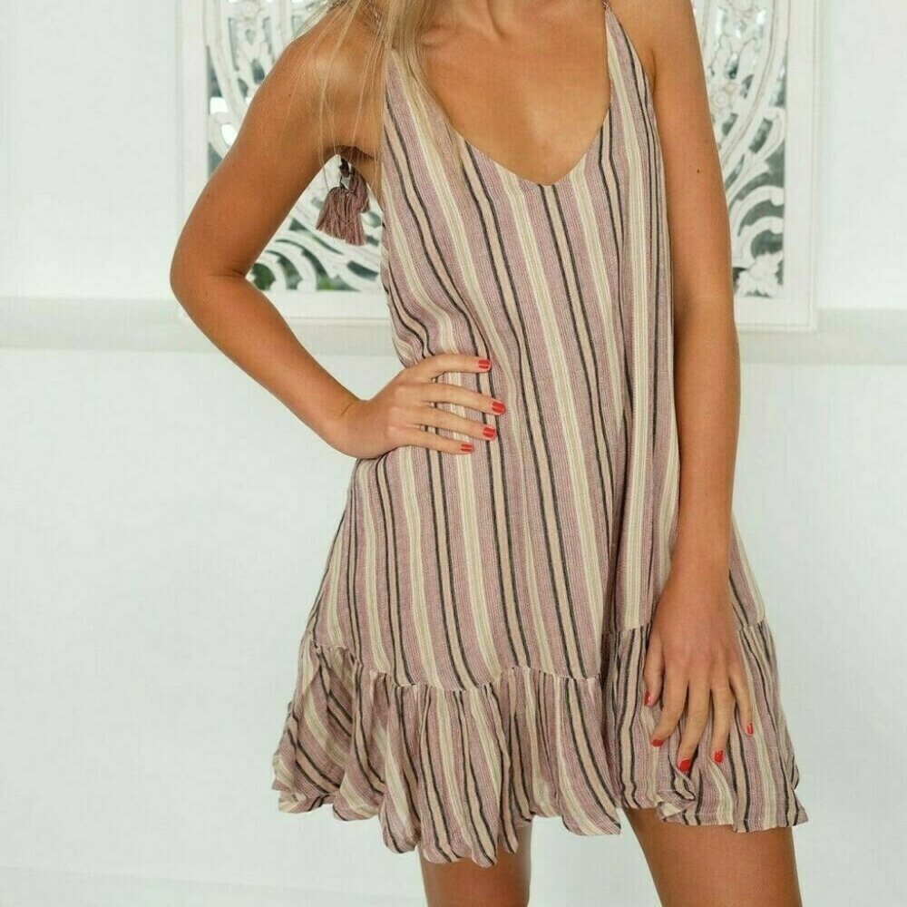 TIGERLILY Tami Cotton Stripe Ruffle Mini Slip Dress NWT RRP$129 - Picture 2 of 11